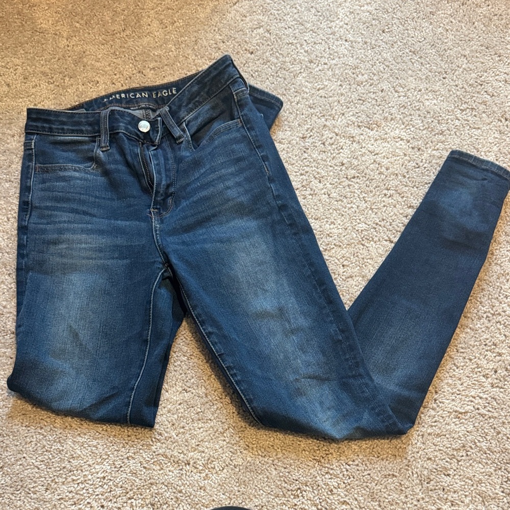 American Eagle Outfitters Women's Dark Blue Super High Rise Jeggings